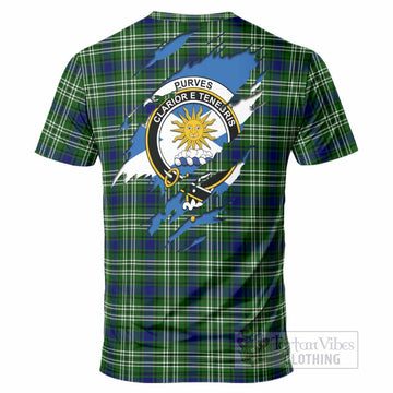 Purves Clan Crest In Me Tartan T-Shirt Scotland Flag Style