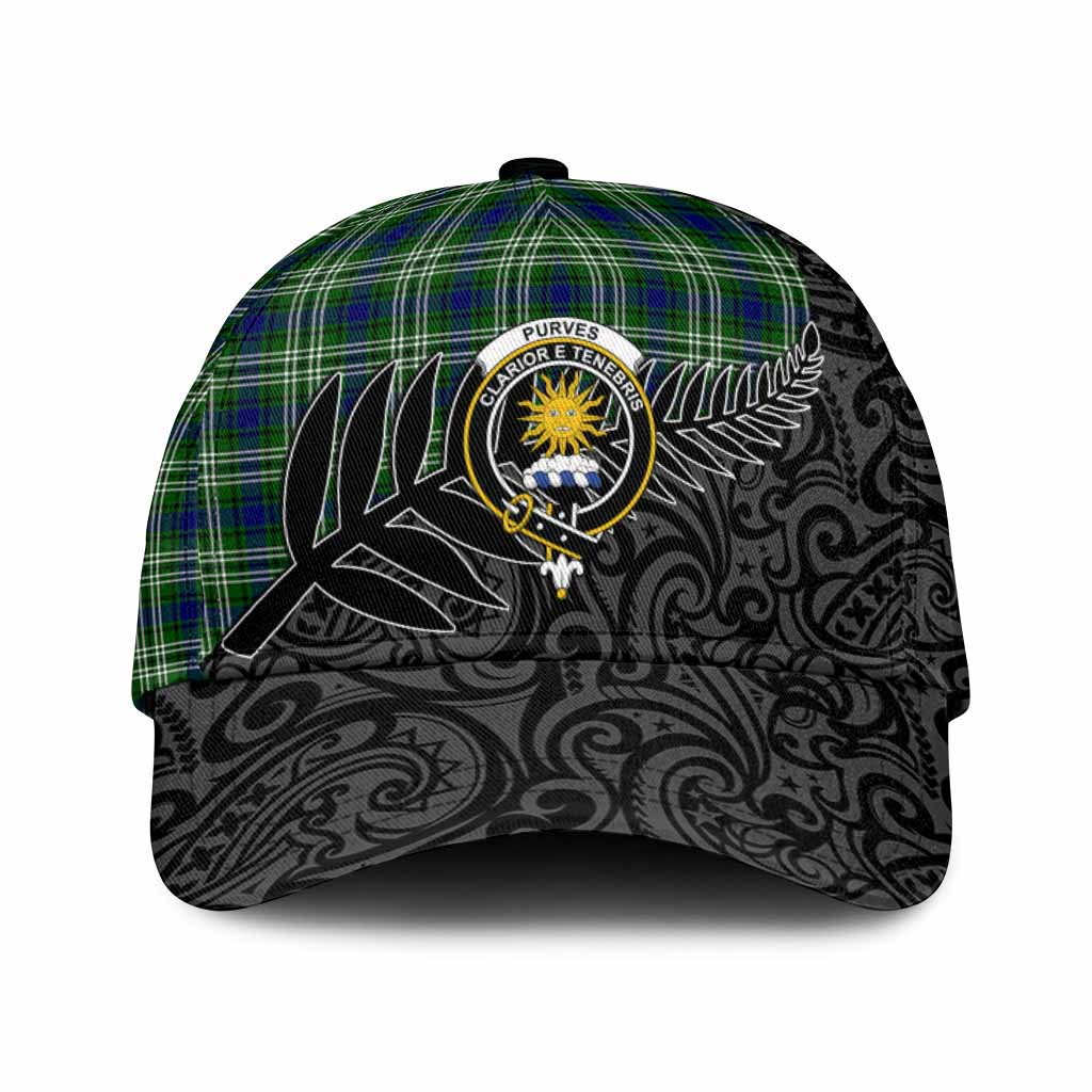 Purves Crest Tartan Classic Cap with New Zealand Silver Fern Half Style