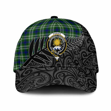 Purves Crest Tartan Classic Cap with New Zealand Silver Fern Half Style