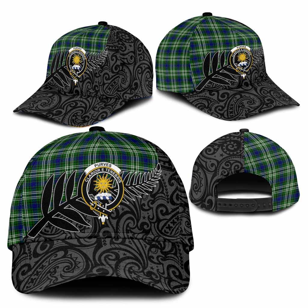 Purves Crest Tartan Classic Cap with New Zealand Silver Fern Half Style