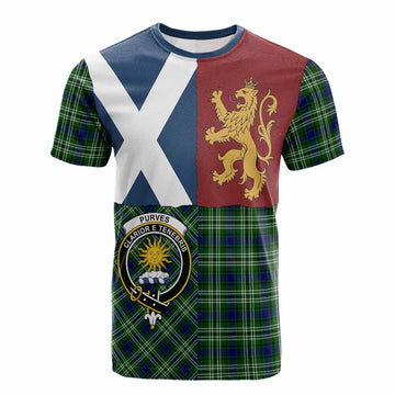 Purves Crest Tartan Cotton T-shirt with Lion Rampant Saltire Style