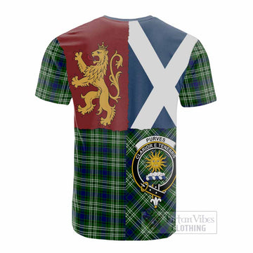 Purves Crest Tartan Cotton T-shirt with Lion Rampant Saltire Style