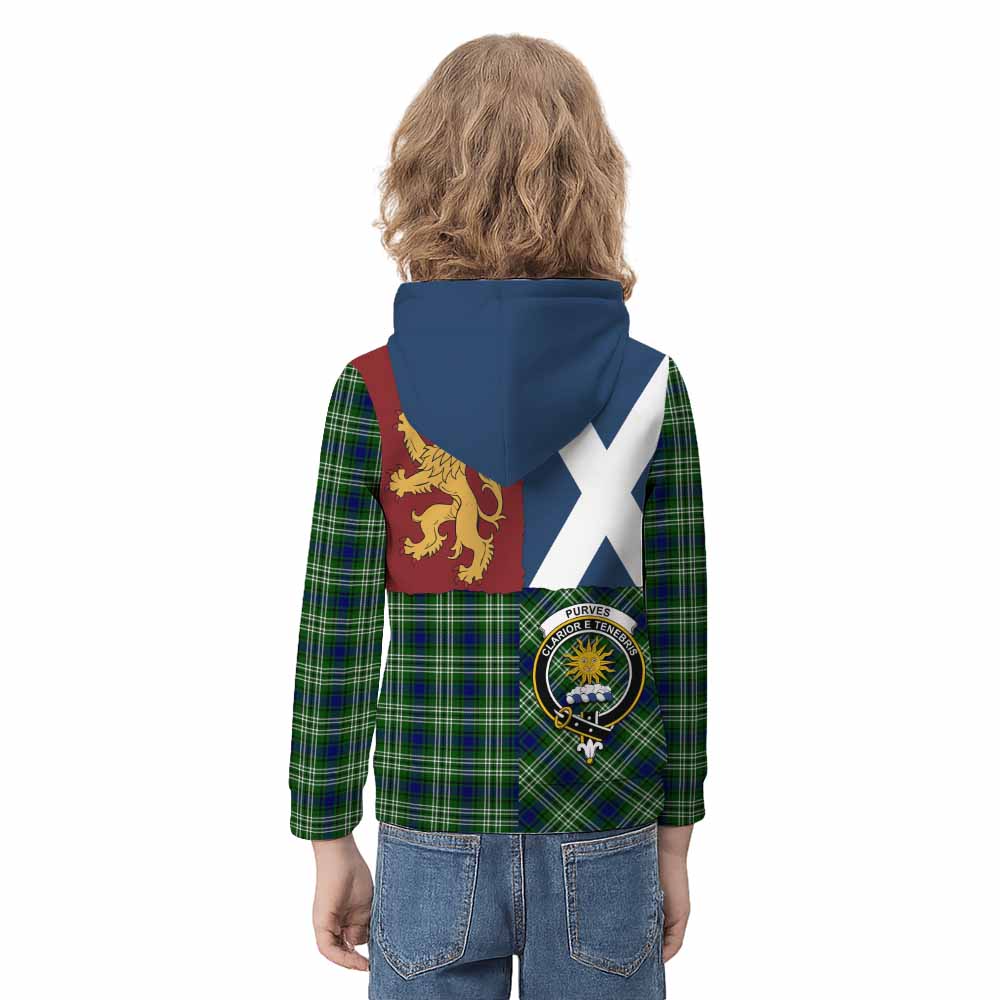 Purves Crest Tartan Kid Hoodie with Lion Rampant Saltire Style - Tartan Vibes Clothing
