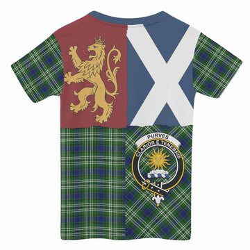 Purves Crest Tartan Kid T-shirt with Lion Rampant Saltire Style