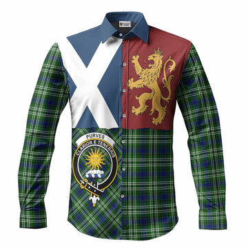 Purves Crest Tartan Long Sleeve Button Shirts with Lion Rampant Saltire Style
