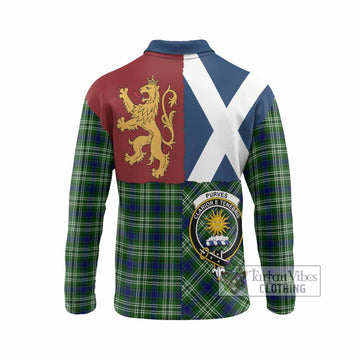 Purves Crest Tartan Long Sleeve Polo Shirt with Lion Rampant Saltire Style