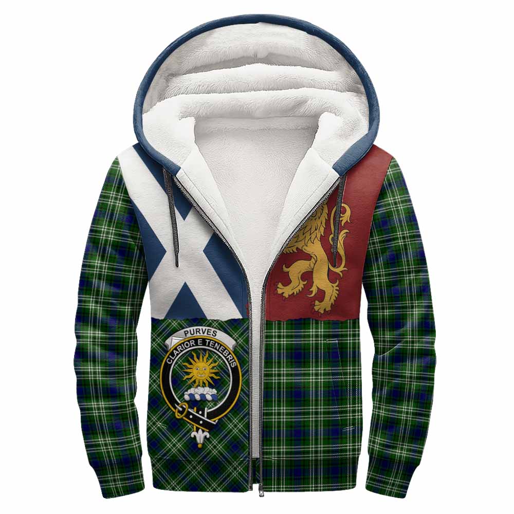 Purves Crest Tartan Sherpa Hoodie with Lion Rampant Saltire Style