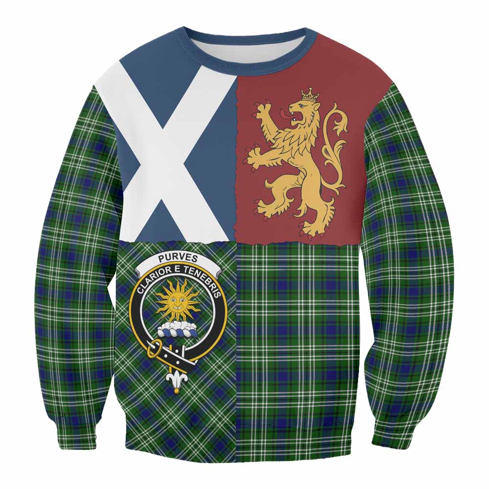 Purves Crest Tartan Sweatshirt with Lion Rampant Saltire Style