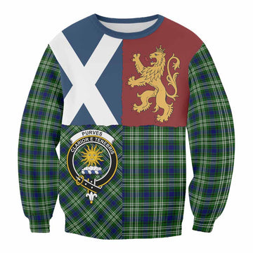 Purves Crest Tartan Sweatshirt with Lion Rampant Saltire Style