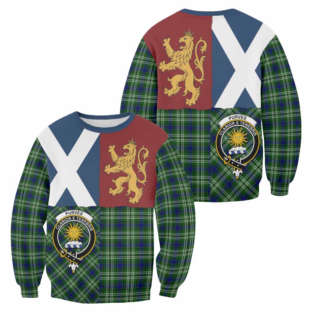 Purves Crest Tartan Sweatshirt with Lion Rampant Saltire Style