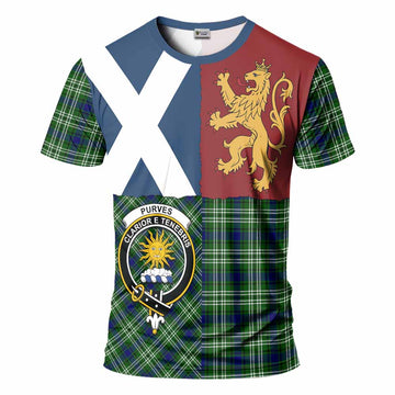 Purves Crest Tartan T-Shirt with Lion Rampant Saltire Style