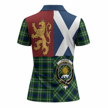 Purves Crest Tartan Women Polo Shirt with Lion Rampant Saltire Style