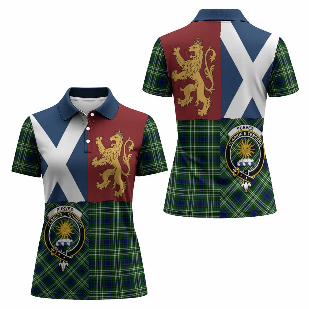 Purves Crest Tartan Women Polo Shirt with Lion Rampant Saltire Style