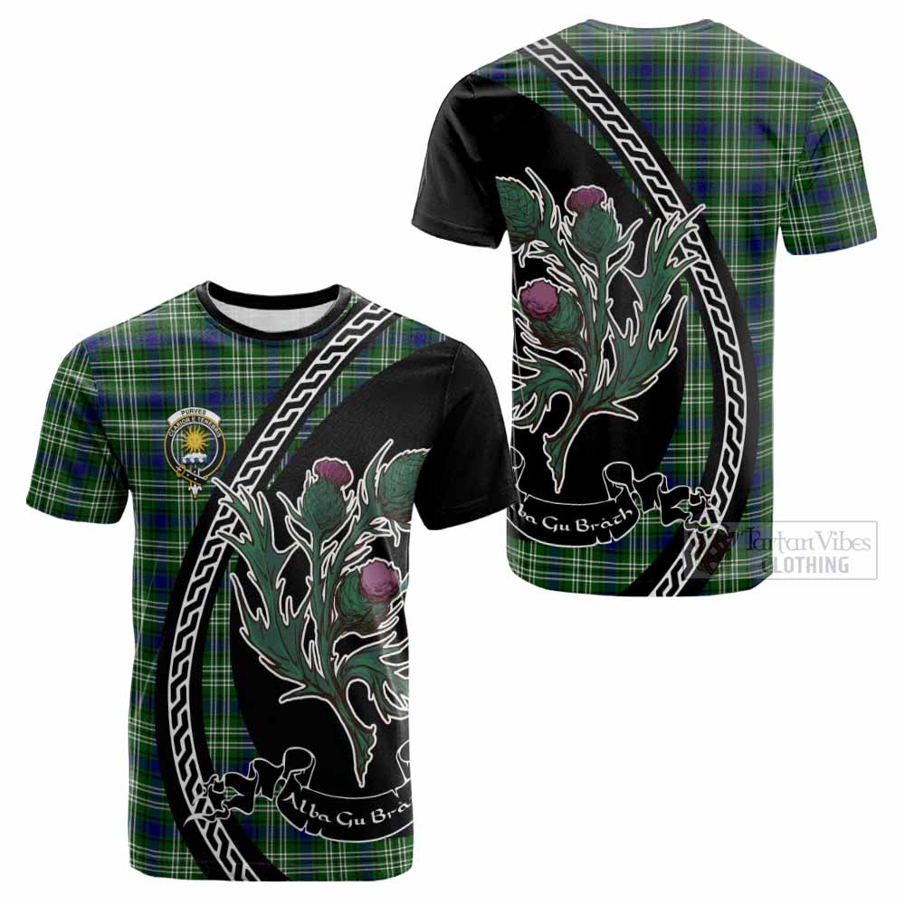 Purves Family Crest Tartan Cotton T-shirt Alba Thistle Inspired - Tartan Vibes Clothing