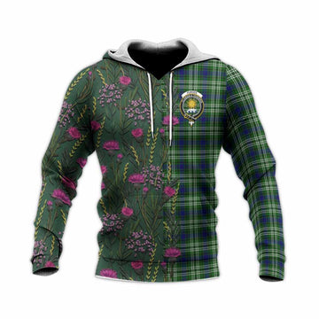 Purves Family Crest Tartan Knitted Hoodie Scottish Thistle Flower Pattern Half Style - Tartan Vibes Clothing