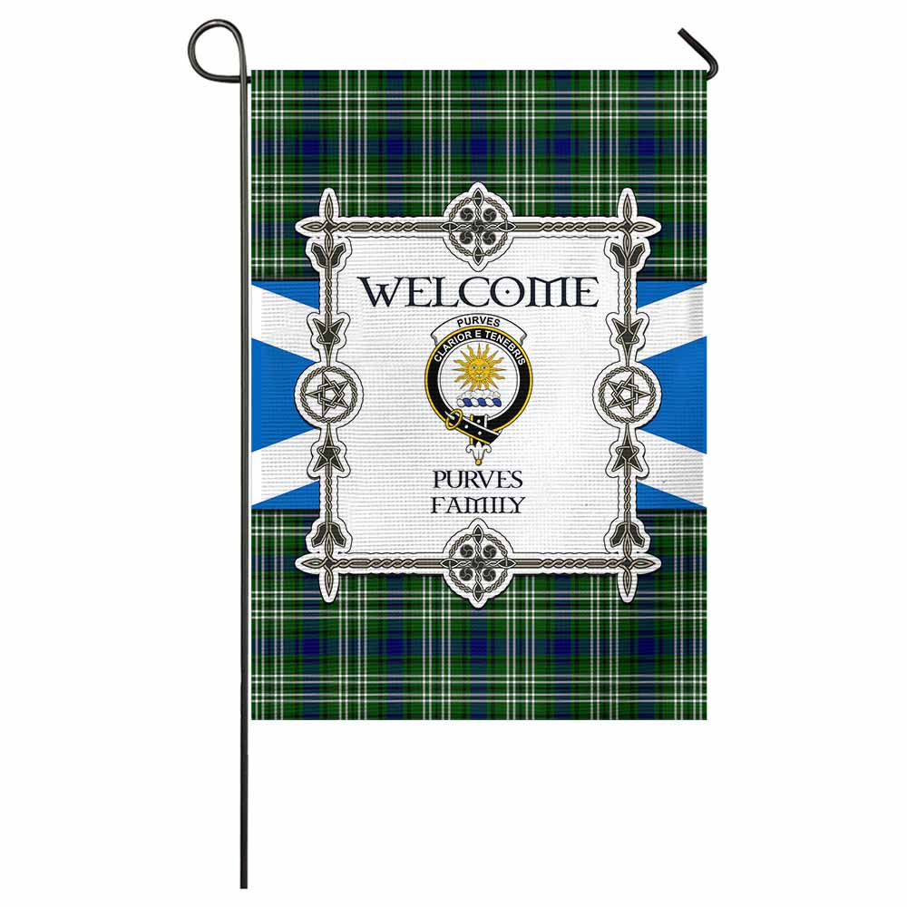Purves Family Crest Tartan Welcome Garden Flag Saltire Harmony Style - Tartan Vibes Clothing