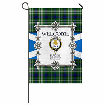 Purves Family Crest Tartan Welcome Garden Flag Saltire Harmony Style - Tartan Vibes Clothing
