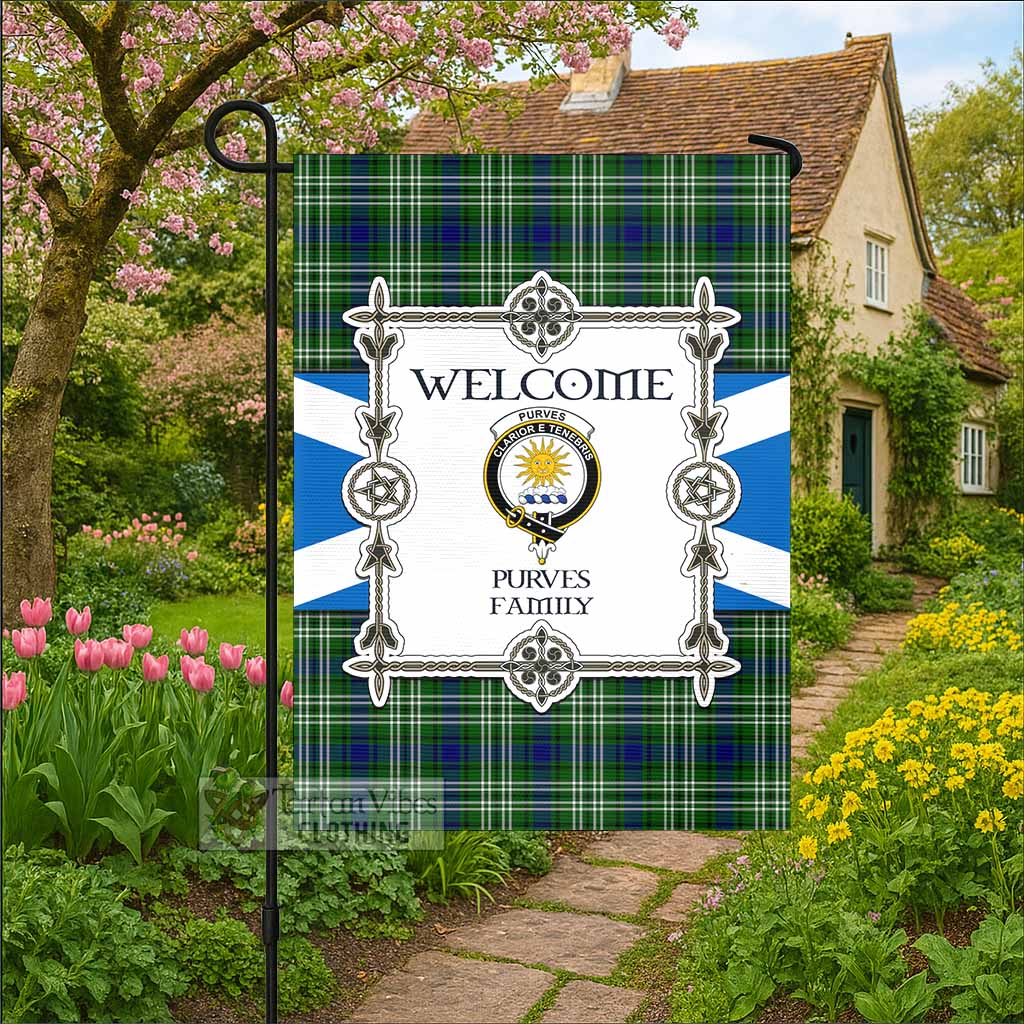Purves Family Crest Tartan Welcome Garden Flag Saltire Harmony Style - Tartan Vibes Clothing