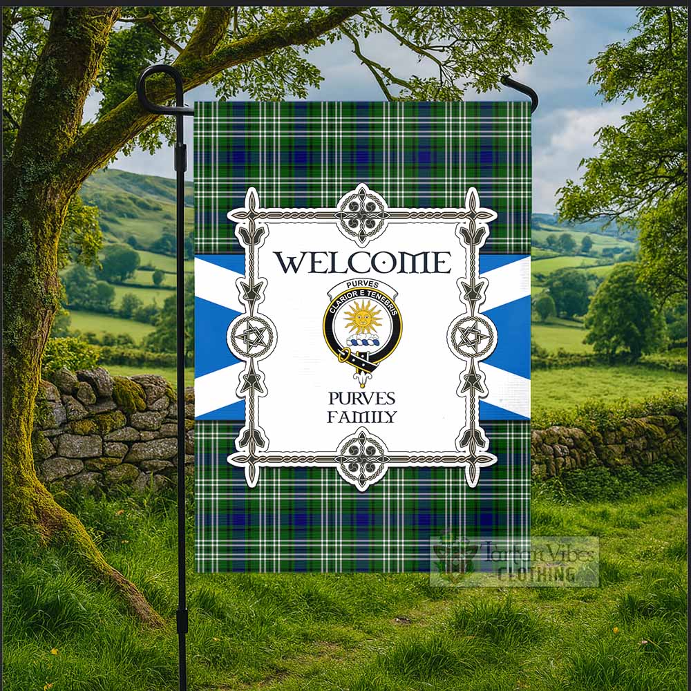 Purves Family Crest Tartan Welcome Garden Flag Saltire Harmony Style - Tartan Vibes Clothing