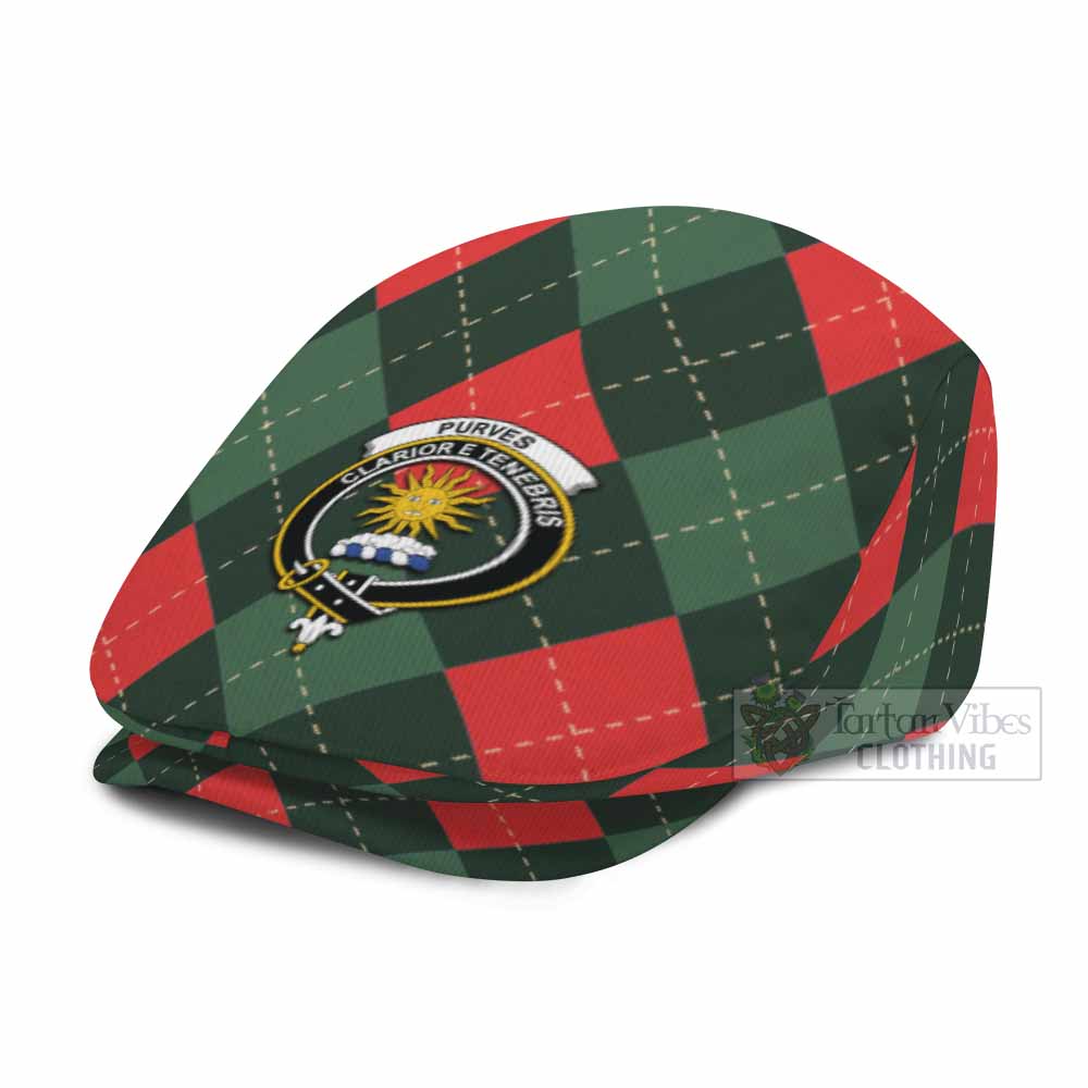 Purves Scottish Family Crest Flat Cap, Jeff Cap Argyle Plaid Christmas Style - Tartan Vibes Clothing