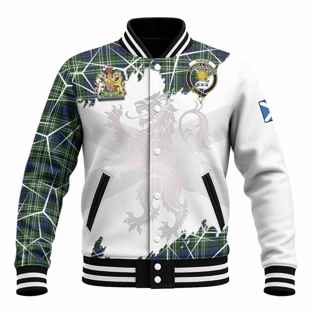 Purves Tartan Baseball Jacket with Family Crest and Lion Rampant Grunge Style