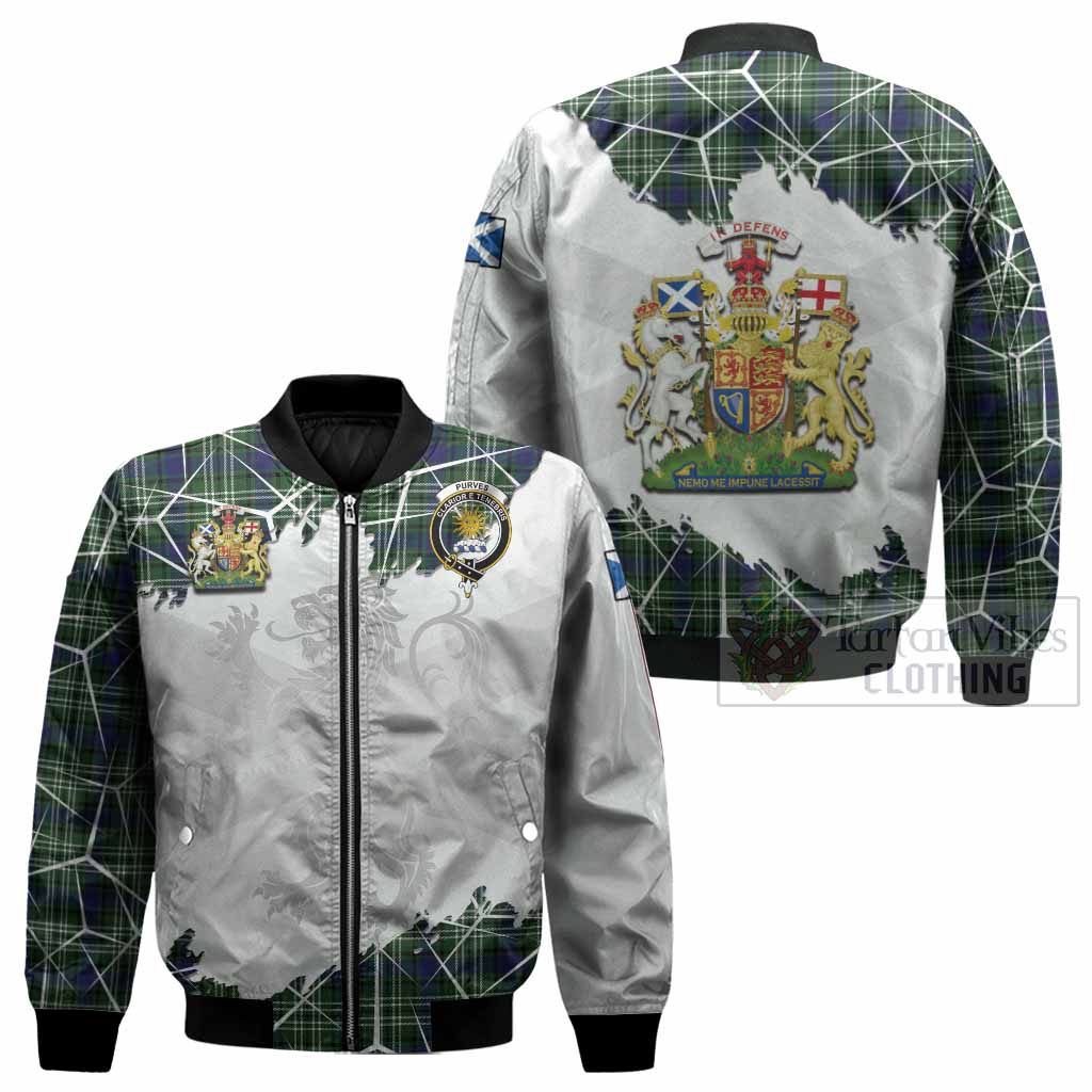 Purves Tartan Bomber Jacket with Family Crest and Lion Rampant Grunge Style