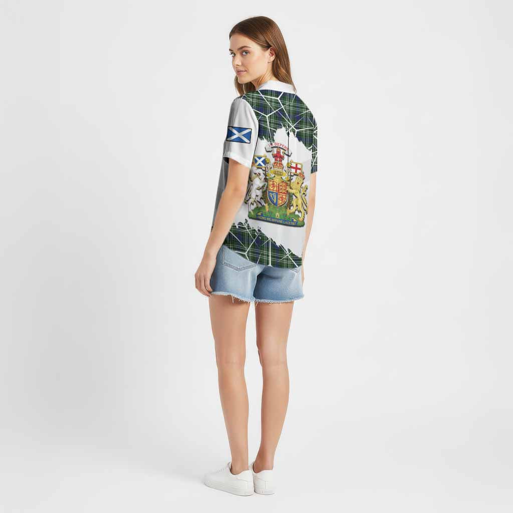 Purves Tartan Cotton Hawaiian Shirt with Family Crest and Lion Rampant Grunge Style