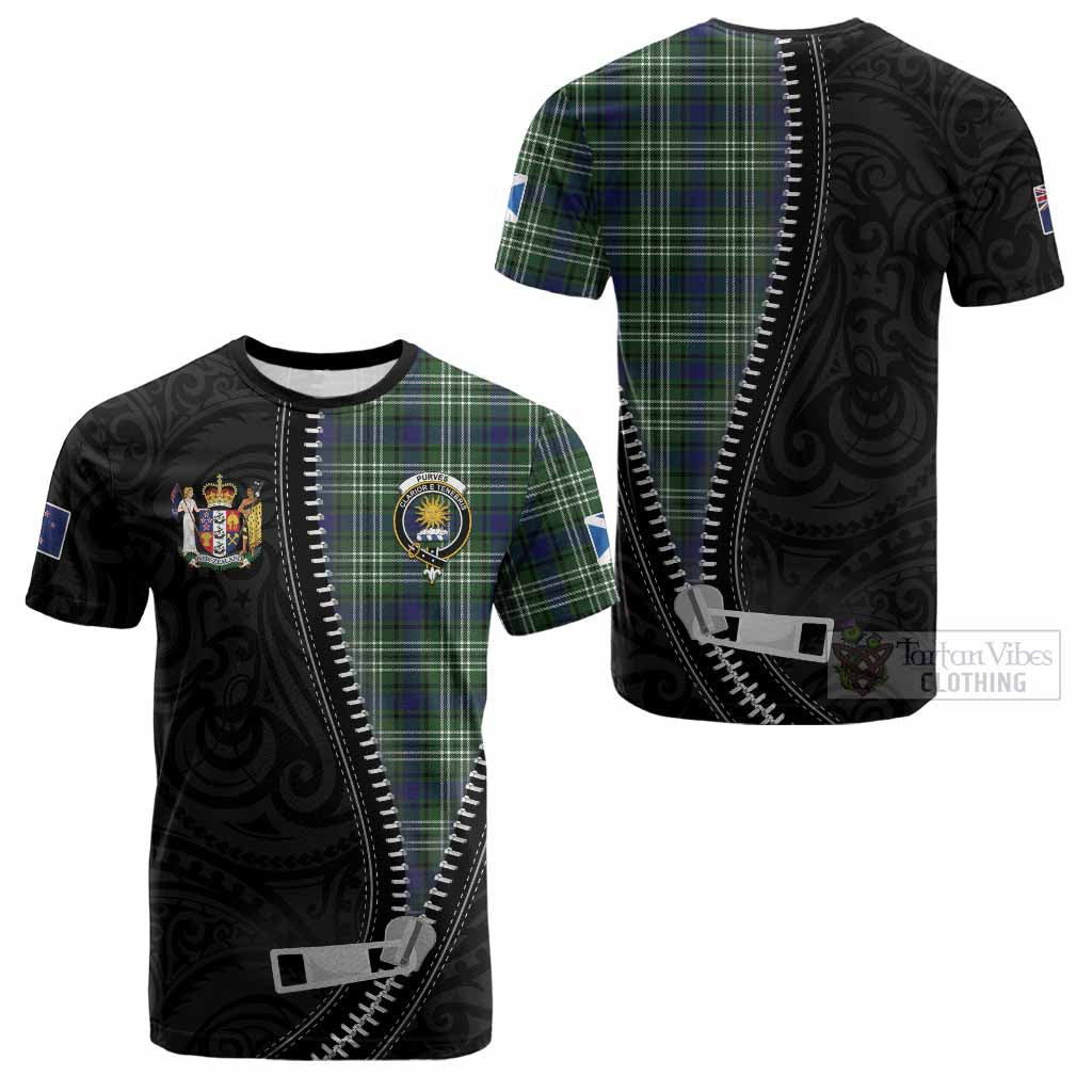 Purves Tartan Cotton T-shirt New Zealand Pattern Unique Zipper Stylized