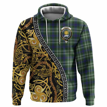 Purves Tartan Crest Hoodie Celtic Knot and Triple Trickle Spiral Symbols