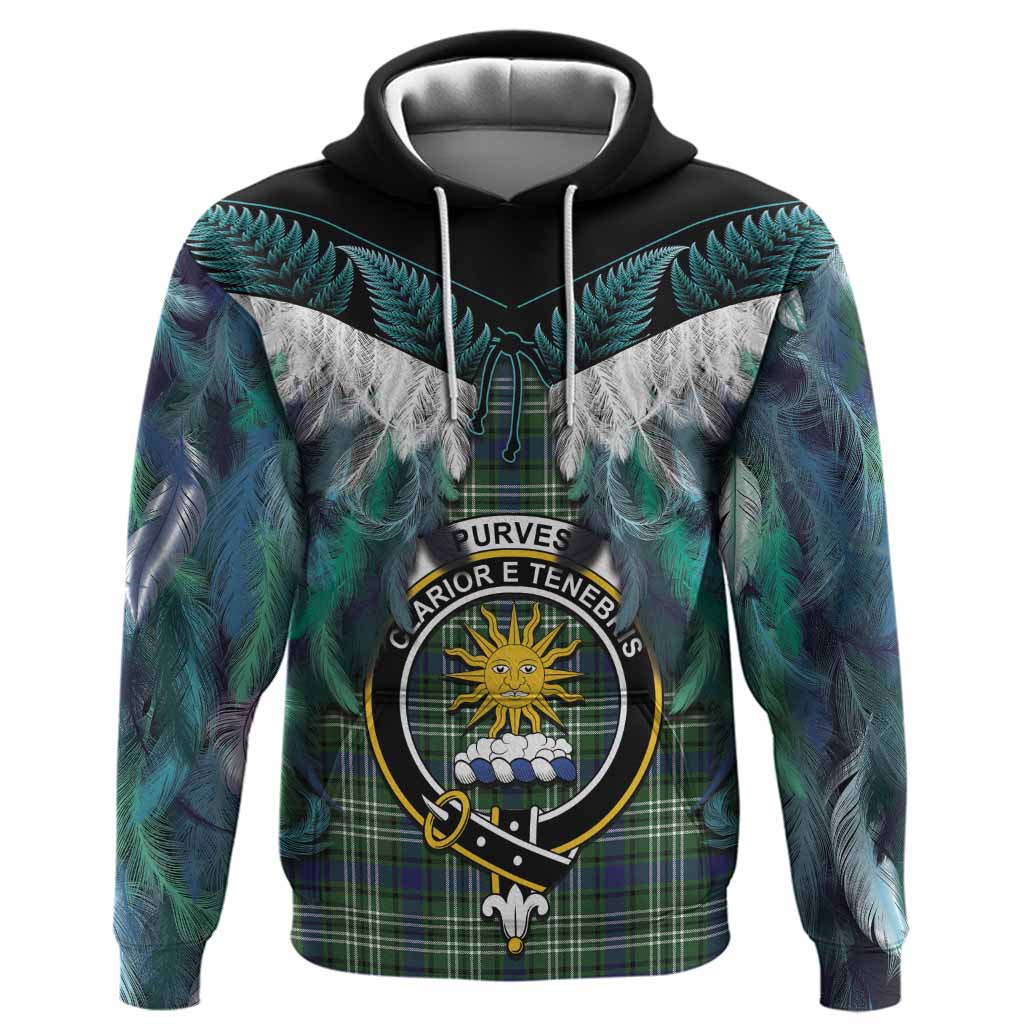 Purves Tartan Crest Hoodie New Zealand Maori Korowai Cloak