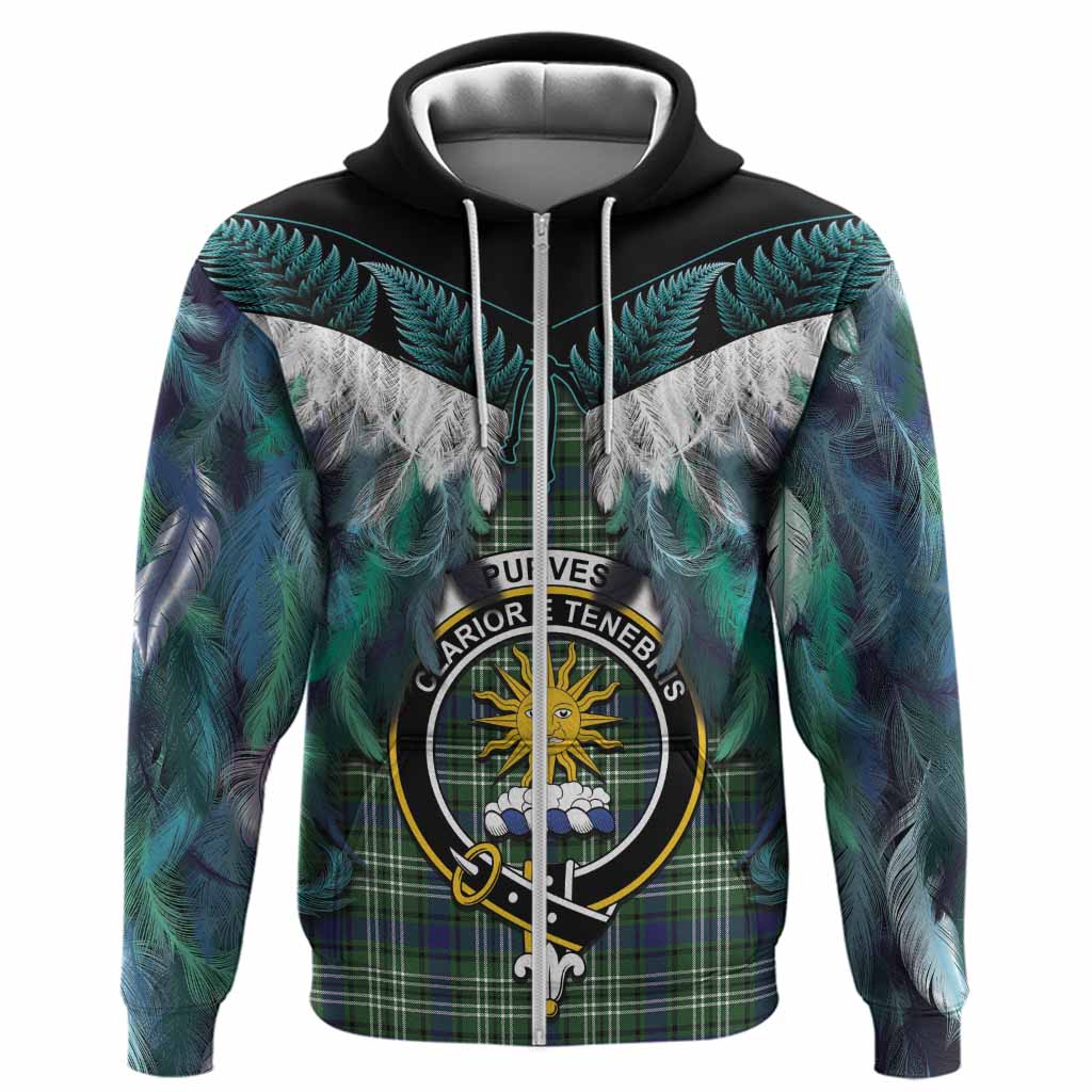 Purves Tartan Crest Hoodie New Zealand Maori Korowai Cloak
