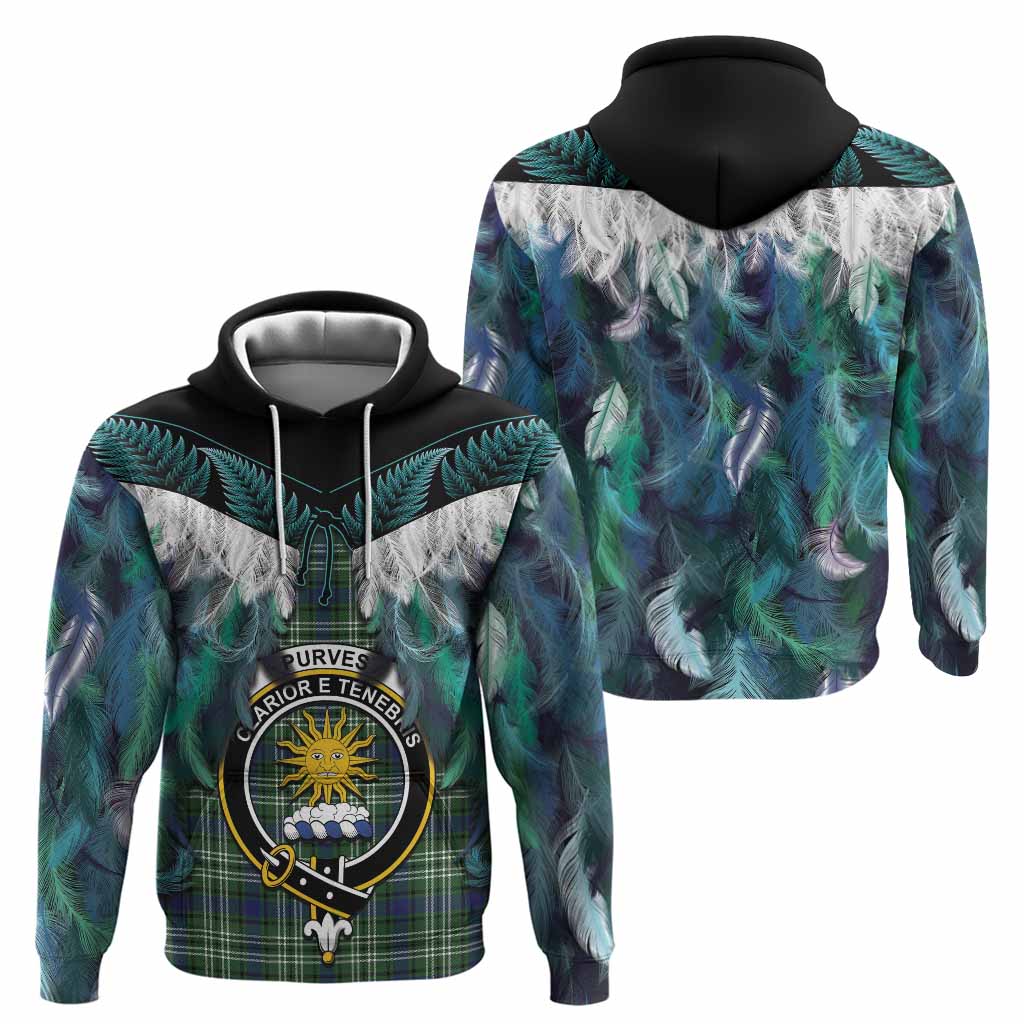 Purves Tartan Crest Hoodie New Zealand Maori Korowai Cloak