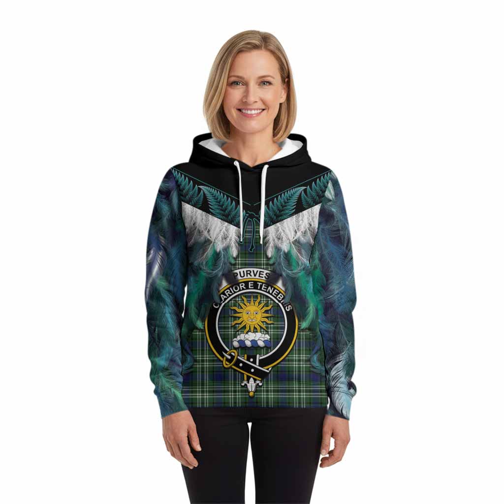 Purves Tartan Crest Hoodie New Zealand Maori Korowai Cloak