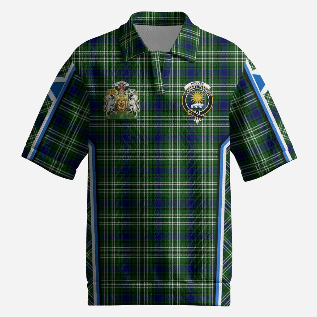 Purves Tartan Crest Men’s Polo Sweater Top Scotland Coat of Arm Flag Style