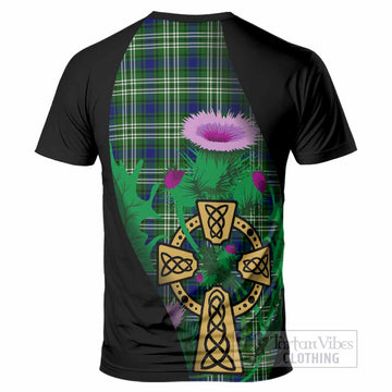Purves Tartan Crest T-Shirt Celtic Cross Thistle Flowers
