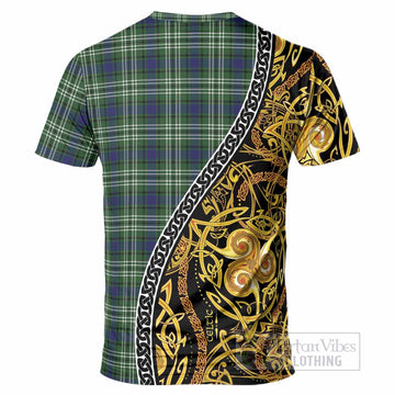 Purves Tartan Crest T-Shirt Celtic Knot and Triple Trickle Spiral Symbols