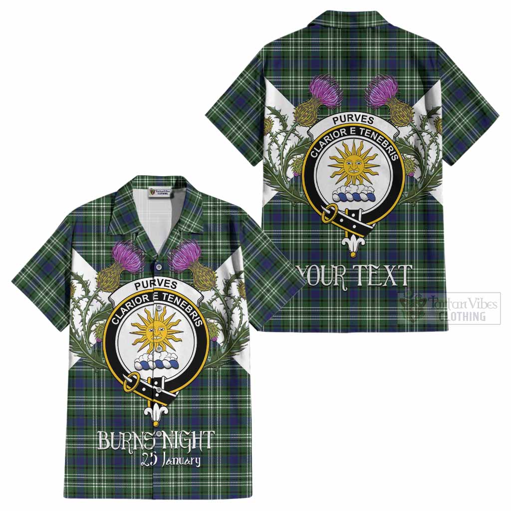 Purves Tartan Family Crest Cotton Hawaiian Shirt Scottish Burns Night Thistle Floral