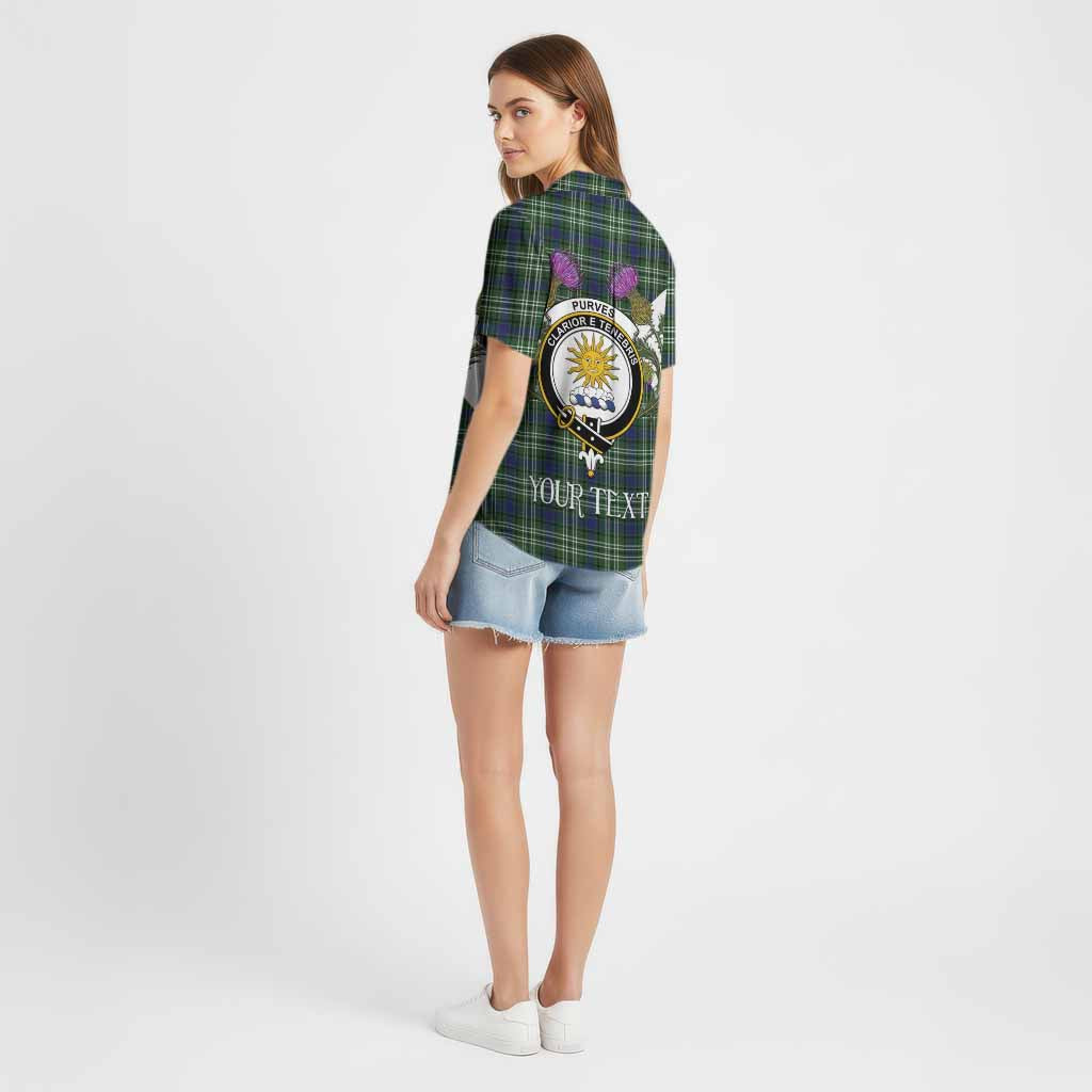 Purves Tartan Family Crest Cotton Hawaiian Shirt Scottish Burns Night Thistle Floral