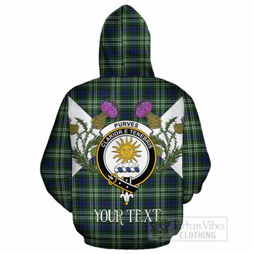 Purves Tartan Family Crest Cotton Hoodie Scottish Burns Night Thistle Floral