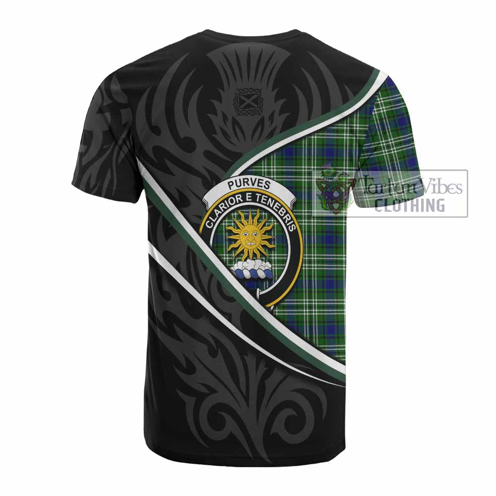 Purves Tartan Family Crest Cotton T-shirt Celtic Scottish Thistle Floral - Tartan Vibes Clothing