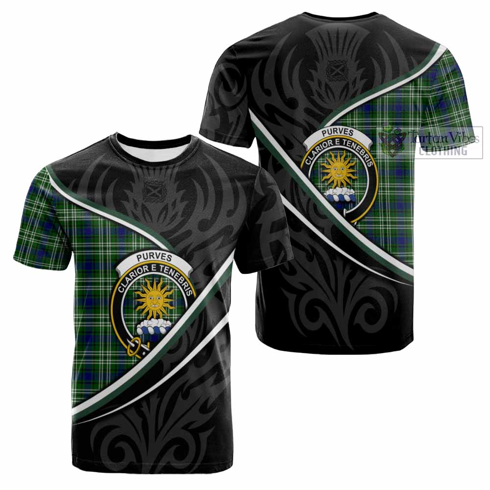 Purves Tartan Family Crest Cotton T-shirt Celtic Scottish Thistle Floral - Tartan Vibes Clothing
