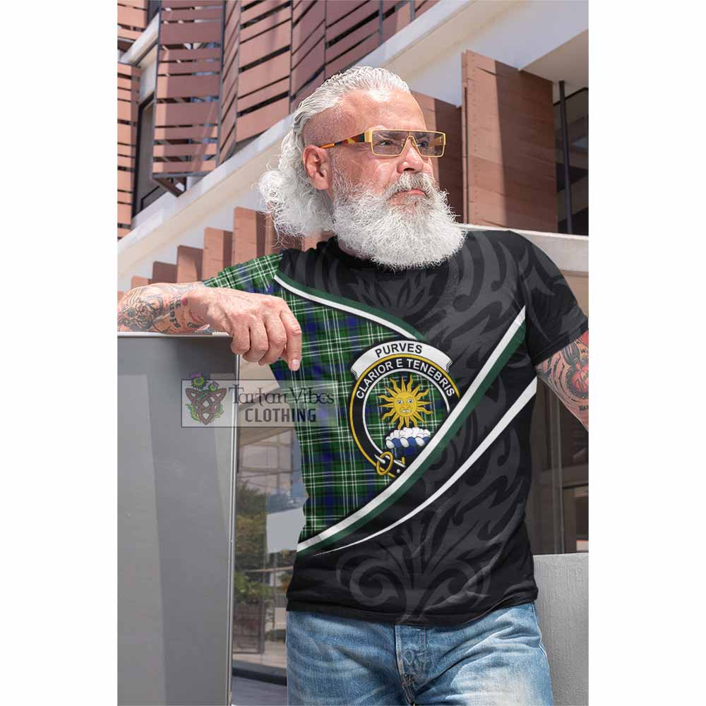 Purves Tartan Family Crest Cotton T-shirt Celtic Scottish Thistle Floral - Tartan Vibes Clothing