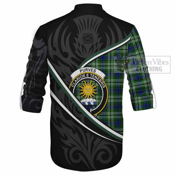 Purves Tartan Family Crest Ghillie Kilt Shirt Celtic Scottish Thistle Floral - Tartan Vibes Clothing
