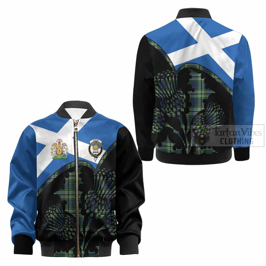 Purves Tartan Family Crest Kid Bomber Jacket Scotland Thistle Floral Flag Style