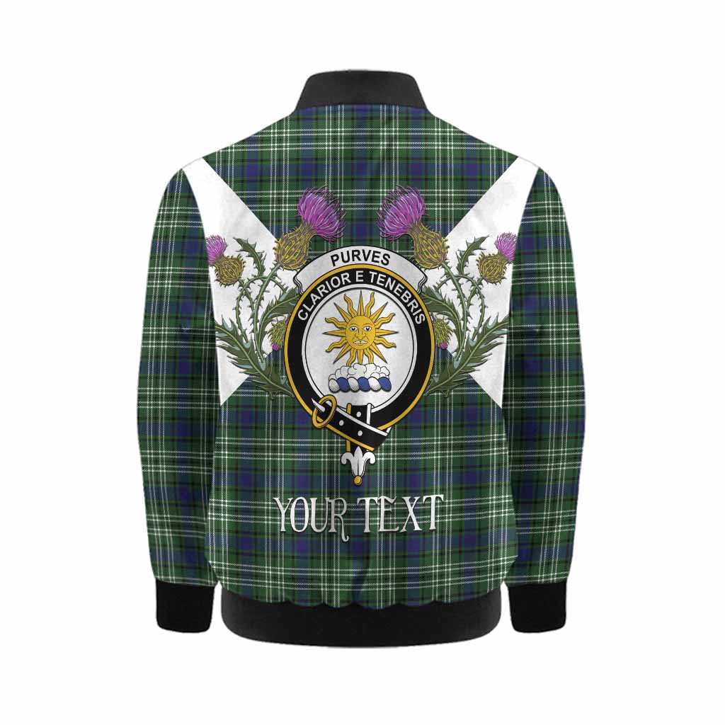 Purves Tartan Family Crest Kid Bomber Jacket Scottish Burns Night Thistle Floral