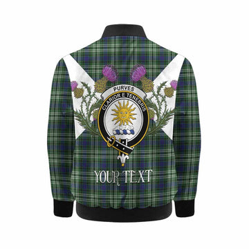 Purves Tartan Family Crest Kid Bomber Jacket Scottish Burns Night Thistle Floral