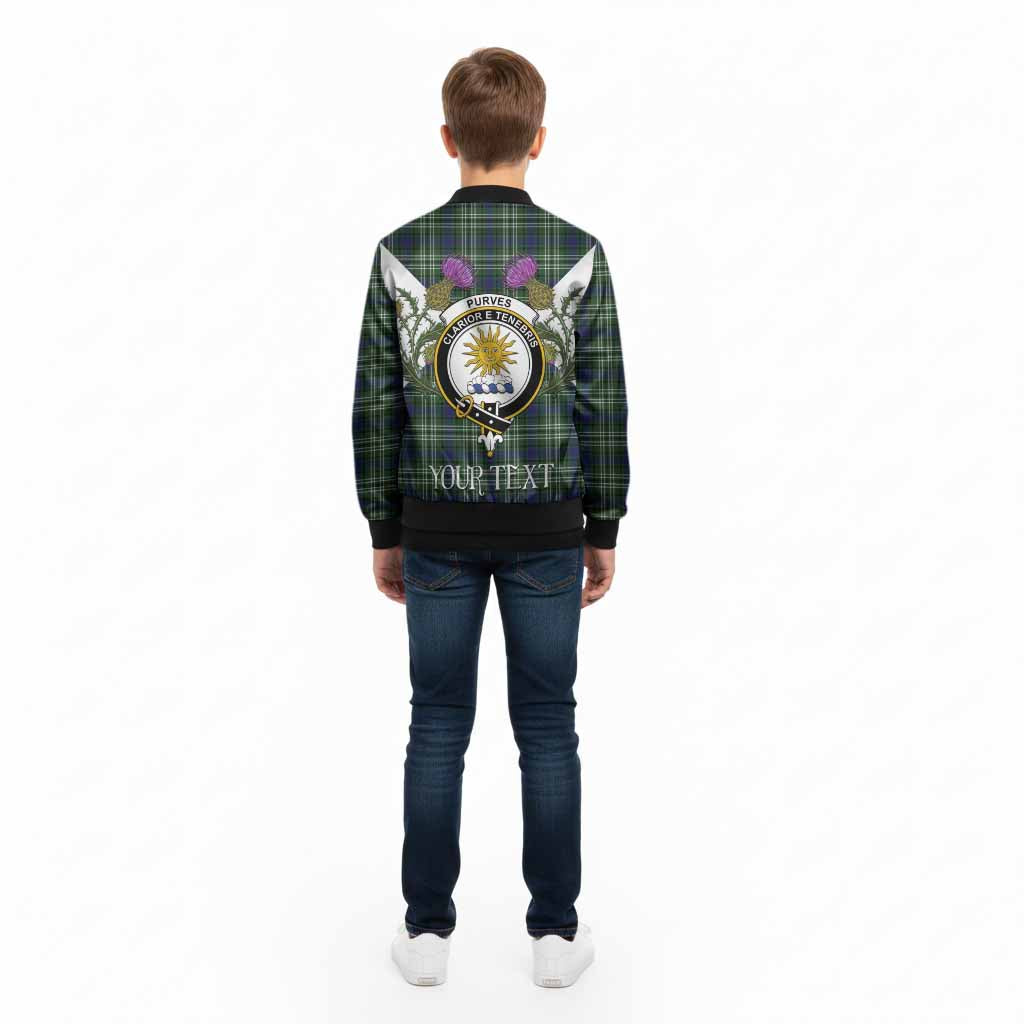 Purves Tartan Family Crest Kid Bomber Jacket Scottish Burns Night Thistle Floral