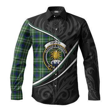 Purves Tartan Family Crest Long Sleeve Button Shirts Celtic Scottish Thistle Floral - Tartan Vibes Clothing