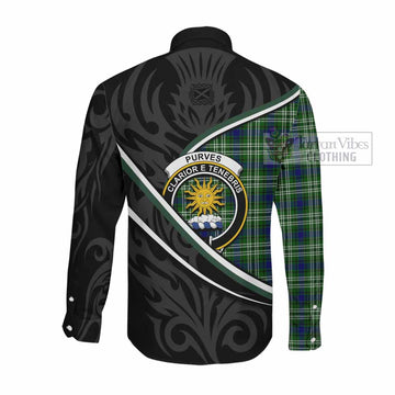 Purves Tartan Family Crest Long Sleeve Button Shirts Celtic Scottish Thistle Floral - Tartan Vibes Clothing
