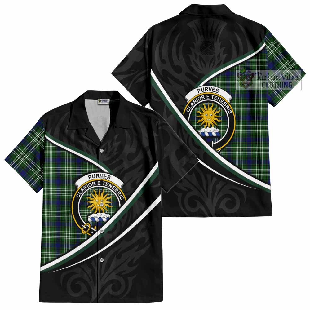 Purves Tartan Family Crest Short Sleeve Button Shirt Celtic Scottish Thistle Floral - Tartan Vibes Clothing